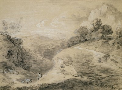 Eine hügelige Landschaft mit Schäfer und Schafen von Thomas Gainsborough